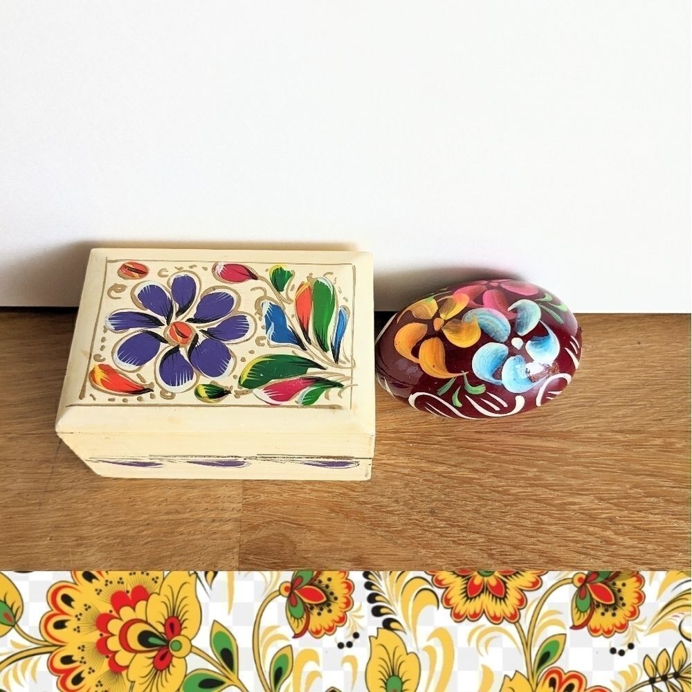 RUSSIAN style hand painted jewelry box and egg
